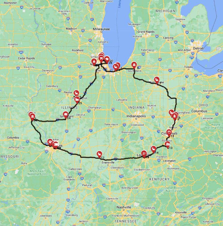USA RV trip planner Chicago  motorhome route plan